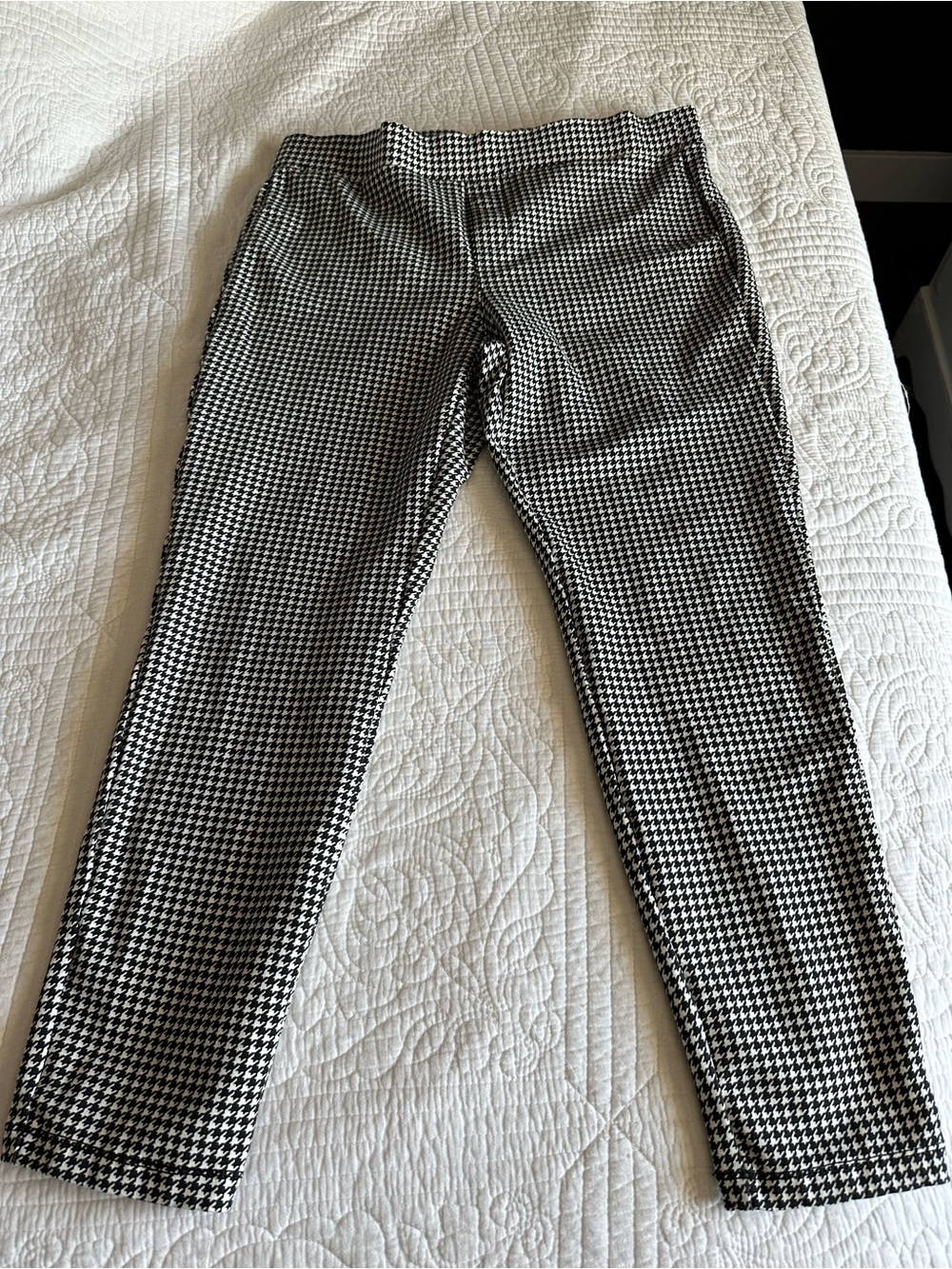 Style & Co XL Houndstooth Stretch Ankle Pants Black White Pull On